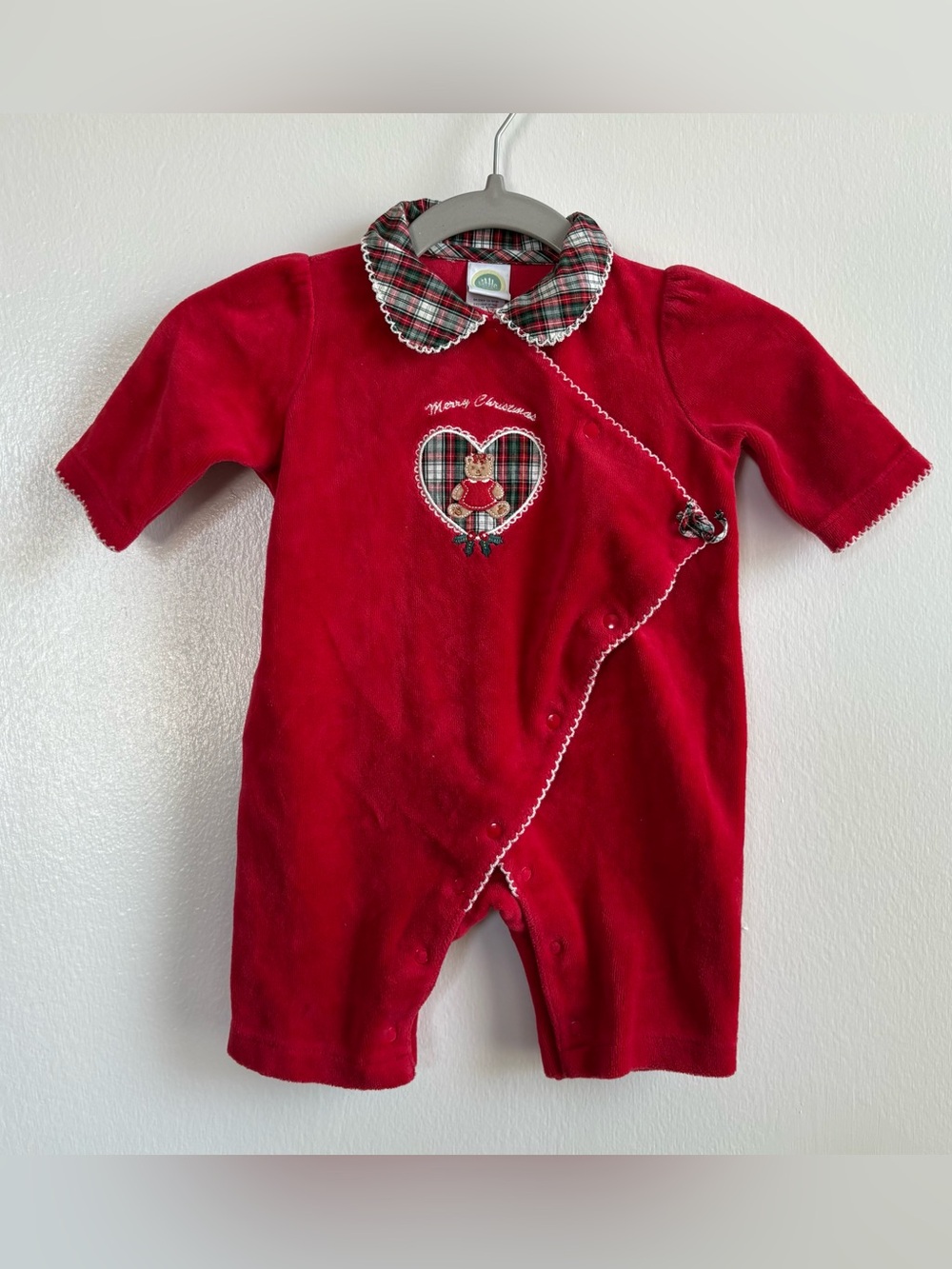 Little Me Red Velvet Merry Christmas Baby Snap One-piece Romper 3 months